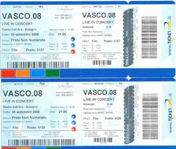 Photo : Propose à vendre Billets de concert VASCO 08 - BOLOGNA STADIO DALL'ARA 20 SETTEMBRE