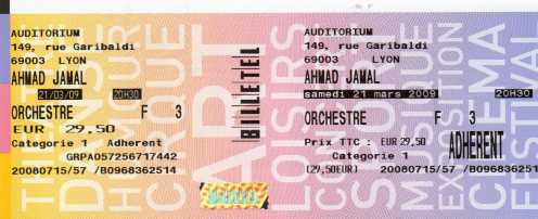 Photo : Propose à vendre Billets de concert AHMAD JAMAL - LYON  A LAUDITORIUM