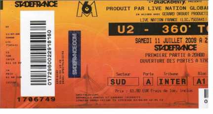Photo : Propose à vendre Billet de concert U2 STADE DE FRANCE - STADE DE FRANCE