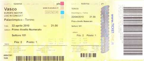Photo : Propose à vendre Billet de concert CONCERTO VASCO DEL 22 APRILE 2010 - TORINO