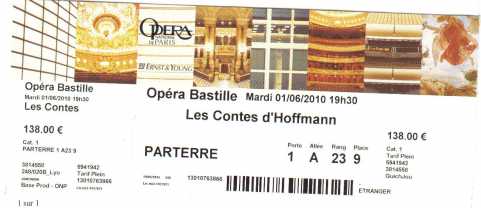 Photo : Propose à vendre Billet de concert LES CONTES D'HOFFMANN - PARIS, OPERA BASTILLE
