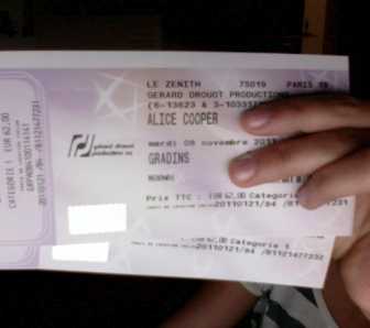 Photo : Propose à vendre Billets de concert CONCERT D'ALICE COOPER - ZENITH PARIS
