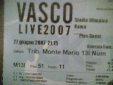 Photo : Propose à vendre Billet de concert VASCO A ROMA 27/06/07 - STADIO OLIMPICO