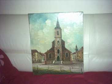 Photo : Propose à vendre Huile PEINTURE  SUR TOILE EGLISE DE PATURAGES SIGNEE - XXè siècle