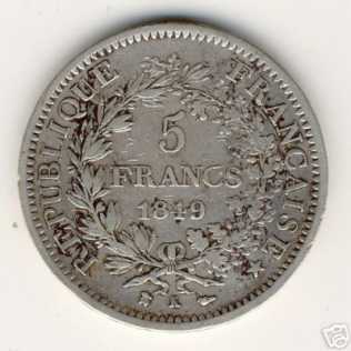 Photo : Propose à vendre Monnaie / pièce / billet PIECE 5 FRANC 1849