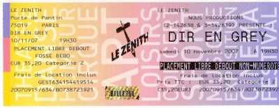 Photo : Propose à vendre Billet de concert DIR EN GREY - LE ZENITH DE PARIS