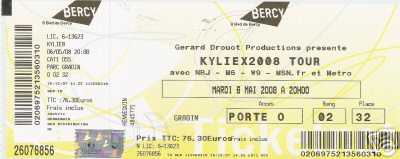 Photo : Propose à vendre Billet de concert KYLIEX2008 TOUR KYLIE MINOGUE - BERCY PARIS